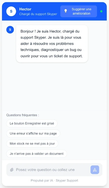 Hector, l'assistant support IA intégré à Skyper